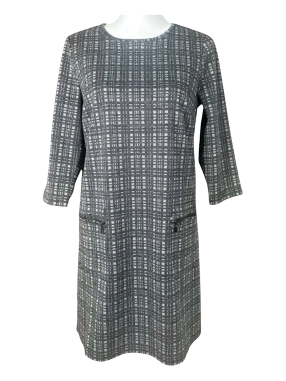 ANN TAYLOR Plaid Dress, 3/4 Length Sleeves, Pockets, Lined, Rear Zip, Size MP